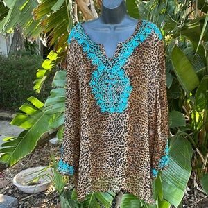 Sharon, Anthony Leopard, print sheer embroidered tunic or bathing suit c…